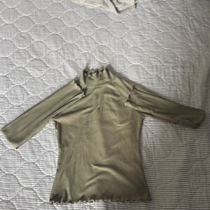 SO Green Ribbed Fitted Blouse with Mandarin Collar